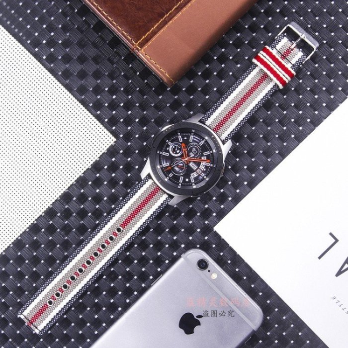 【手錶錶帶】適用三星Gear S3 active2尼龍皮手錶帶galaxy watch3 45 46mm腕帶