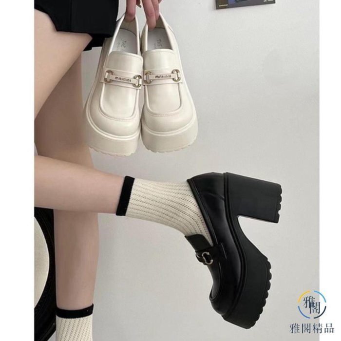 【現貨速發】女士 高跟鞋 樂福鞋 2023新款 粗跟增高10CM 黑色/白色-雅閣精品