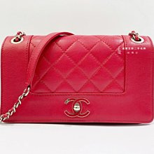 遠麗精品(板橋店) S3360 Chanel 紅牛皮菱格銀鍊紅琺瑯雙C轉釦斜背包