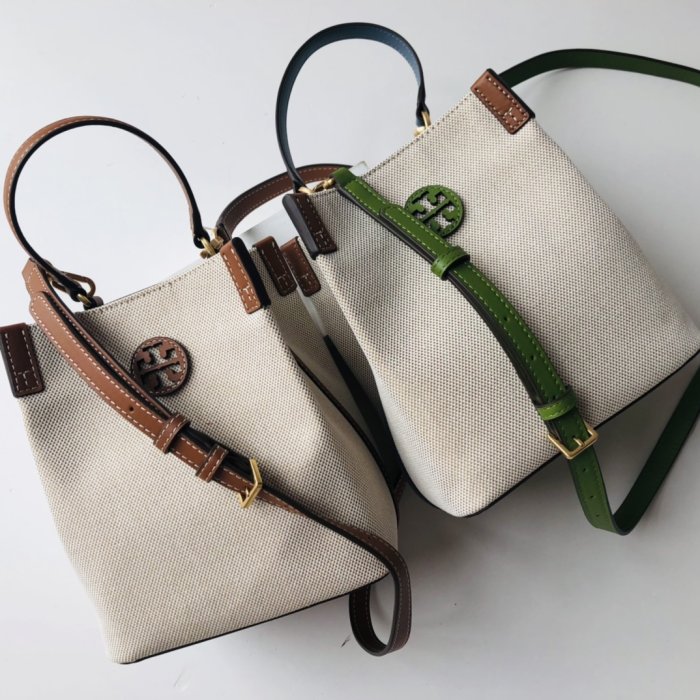 【琳精品】 Tory Burch TB 86843  新款女士帆布撞色 BLAKE水桶包 側背包 單肩包 女包