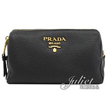 【茱麗葉精品】 PRADA 專櫃商品 1ND004 浮雕LOGO牛皮萬用包/化妝包.黑 預購無現貨