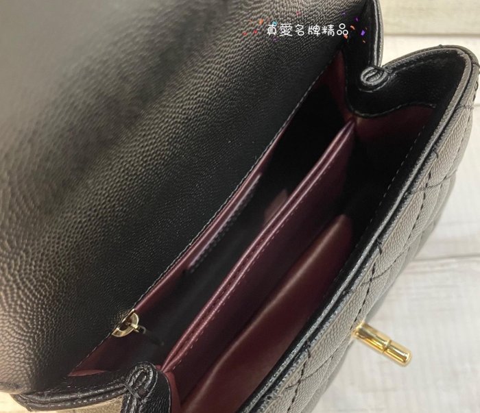 《真愛名牌精品》CHANEL AS2215  MINI 黑色荔枝皮 金鍊 19cm coco handle *全新*代購