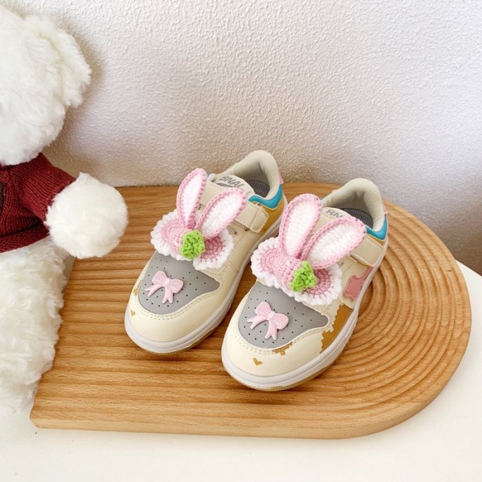 現貨熱銷-DIY~奶油小方2022秋季新款運動鞋女童兔兔可愛小單鞋男童熊熊板鞋爆款