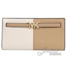 【茱麗葉精品】全新商品 MICHAEL KORS 專櫃商品 REED 金屬LOGO撞色對開釦式長夾.駝/白 現貨