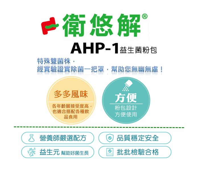 景岳生技 衛悠解 AHP-1益生菌粉包/4盒4800元/再加贈8包.原廠授權網路銷售/包裝完整.