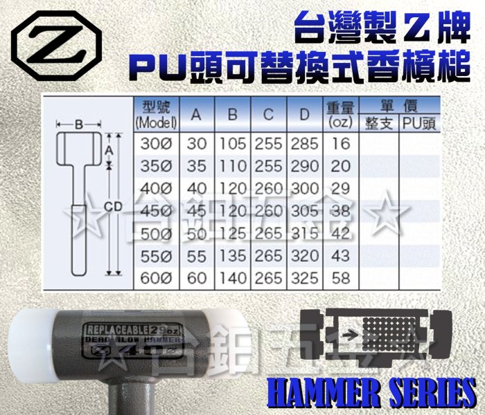 台灣製造 Z牌 PU頭可替換式香檳鎚 Ø40mm  29oz 吸震耐敲擊 含稅價 ☆台鈤五金☆