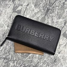 【公信精品】特價 BURBERRY長夾 Elmore 壓紋Logo牛皮 拉鍊長夾 ㄇ形發財長夾 黑色 未使用新品