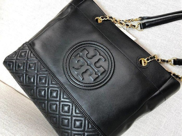 熱賣精選現貨促銷 美牌 Tory Burch TB 1804 羊皮購物袋 有拉鍊 黑色 明星同款