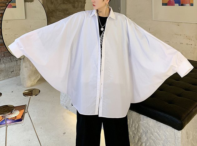 FINDSENSE 2019 秋季上新 G19 蝙蝠袖個性長袖百搭純色襯衫白色黑色素面襯衫 男裝 上衣