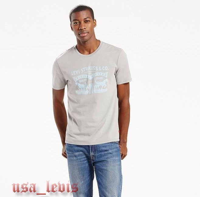 【美國Levis專賣】Levis 2 Horse Tee 雙馬標LOGO男款短袖T恤 灰色天空藍字M號現貨 短袖T恤