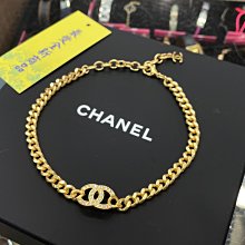 ☆最愛二手精品☆ CHANEL 全新香奈兒金色粗鍊雙C水鑽LOGO項鍊頸鍊 AB8930 XG6979 choker 可當雙圈手鍊