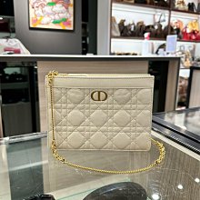 ⭐️ 香榭屋精品店 ⭐️ DIOR CARO POUCH 米白色小牛皮金鍊拉鍊斜背包 手拿包 (XC1095)