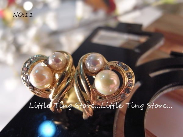 Little Ting Store 德國進口古董珠寶麻花垂吊珠光小珍珠黃金K色金屬夾式貼耳環貼耳飾螺旋夾式耳環(多款)