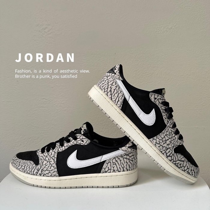 [二手] Nike Jordan 1 Retro Low OG 男象紋爆裂紋水泥低筒喬丹休閒鞋US9 CZ0790-001 (Z1419)