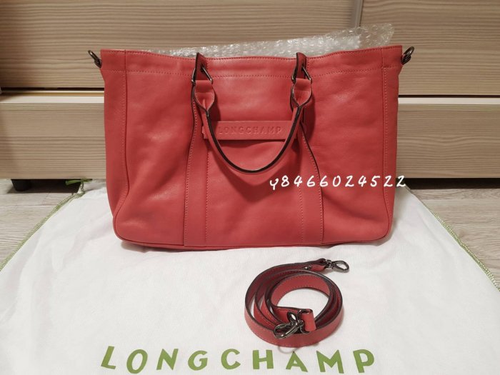 二手美品真品Longchamp 3D M號小牛皮斜背包側背包手提包狀況優新竹遠百