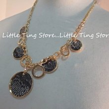 Little Ting Store:韓國BLING金色底垂吊簍空圓圈圈蛇紋格造型短項鍊頸鍊鎖骨鏈串鏈珠鎖骨頸鍊