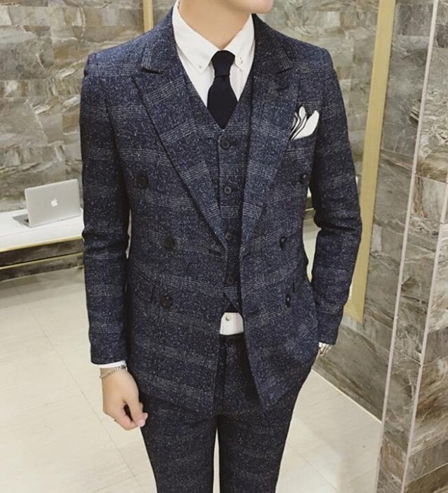 FINDSENSE品牌 韓國男 時尚經典修身帥氣格紋 小西裝 修身西裝 西裝外套 單件外套