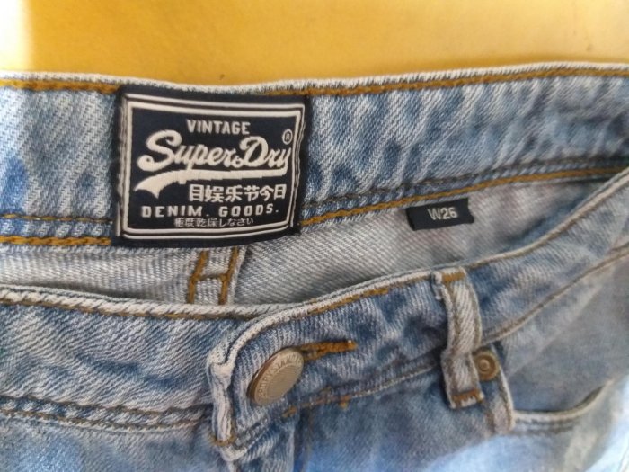 SUPERDRY 極度乾燥 藍色刷破反摺設計牛仔短褲 W26