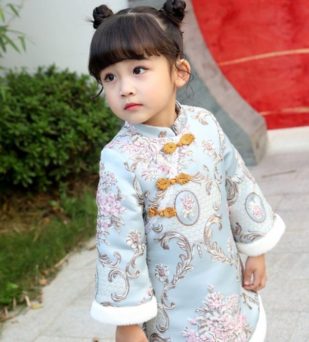 保暖 新年 寶寶 唐裝 女童 宮廷風 旗袍 冬 兒童 拜年服 復古 中國風 盤扣 旗袍 連衣