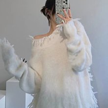 [ ohya梨花 ] =韓國帶回=秋冬新款性感名媛穿搭歐美名模設計感白色流蘇造型罩衫毛衣