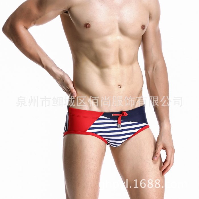 swimming trunks跨境SEOBEAN希賓男士泳褲 時尚條紋潮男三角泳褲