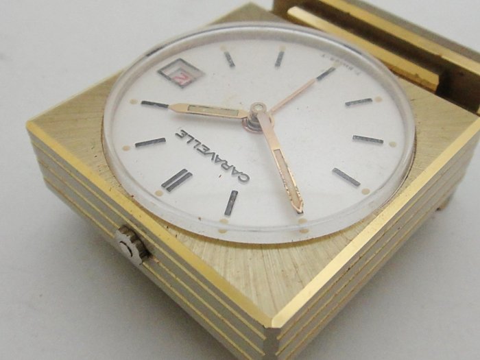 【timekeeper】  70年代瑞士製Caravelle方形七石機械鬧鐘(日期顯示)(盒裝品)-2(免運)