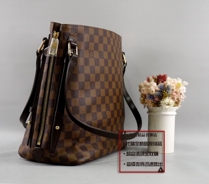 優買二手精品名牌店 LV N41108 咖啡 棋盤 格紋 Neverfull 肩背包 購物包 TOTE Cabas 全新