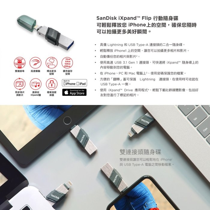 SanDisk 64GB 64G iXpand Flash Drive Flip 隨身碟 IPHONE 蘋果 OTG