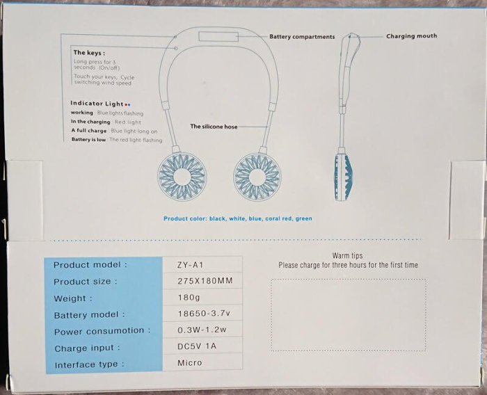 【運動風扇】全新 ZY-A1 頸掛式 白色 Microsoft 穿戴式運動風扇 Wearable Sports Fan