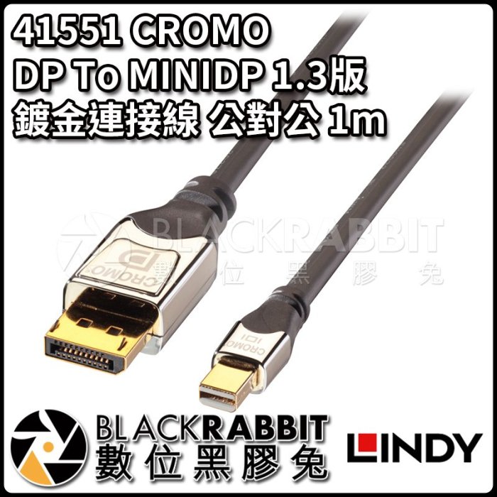 數位黑膠兔【 LINDY 林帝 41551 CROMO DP To MINIDP 1.3版 鍍金連接線 公對公 1m 】