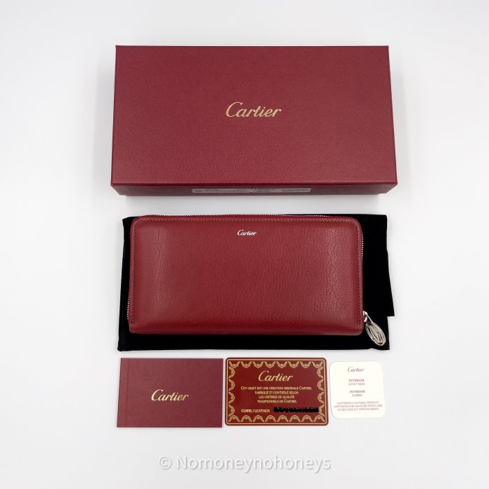 【全新】Cartier 卡地亞 ENVELOP 紅色拉鍊皮長夾 全新真品 附保卡