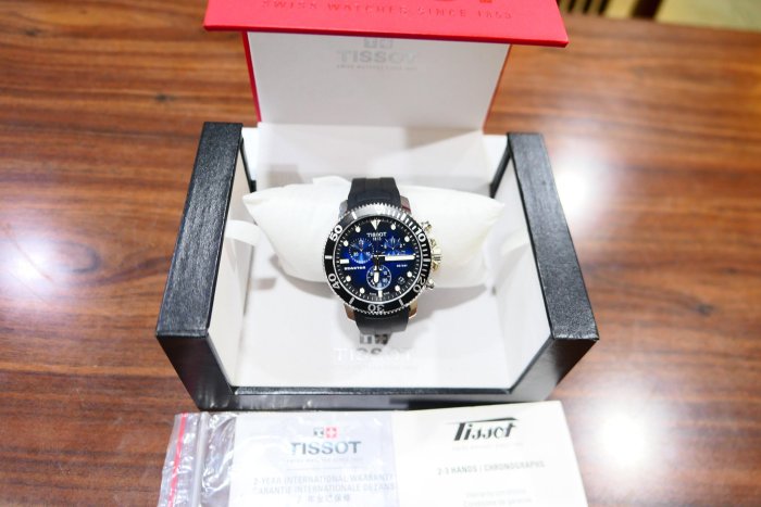 [吉宏精品交流中心]TISSOT 天梭 藍面 海星 水鬼 三眼 石英 300米 橡膠 男錶 計時碼錶(盒卡全)