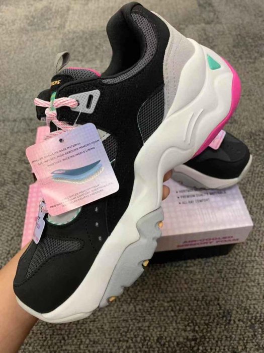 安安精品保證正品~【SKECHERS】時尚休閒系列 DLITES 3.0( 13377 BKHP)氣墊記憶鞋墊增高鞋