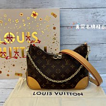 《真愛名牌精品》LV M45832 Boulogne 老花牛皮邊牛角包 (兩段式背帶)*全新*