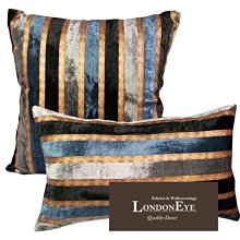 【 LondonEYE 】歐式奢華 地中海三色X 立體絨雙層設計 抱枕/腰枕 豪宅 直條紋 訂製-藍