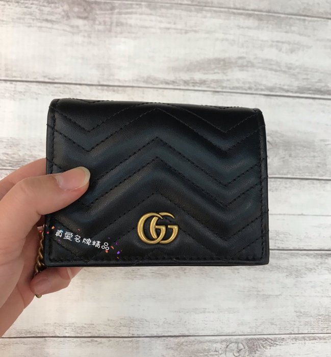 《真愛名牌精品》Gucci 625693 GG Marmont 黑金G 斜背短夾鍊包(鍊可拆) *全新*代購