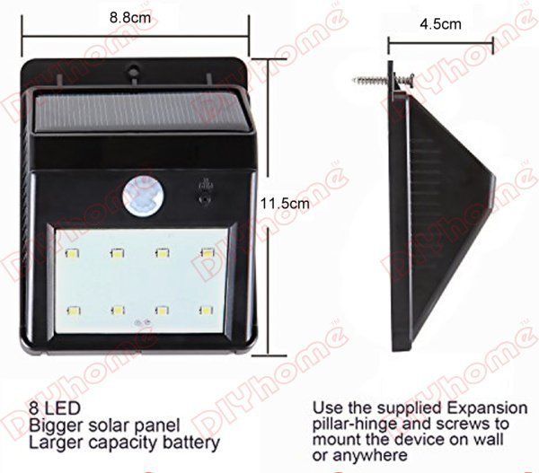 [DIYhome] 太陽能充電戶外照明燈 8LED 自動感應燈 庭院燈景觀燈防盜燈壁燈 免電池免拉線 Y503948