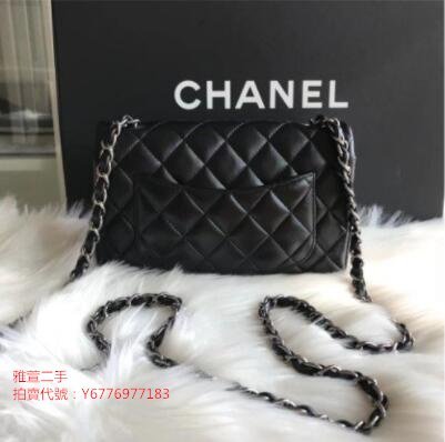 雅萱二手 CHANEL 黑 小羊皮 菱格紋 金鍊 20 公分 Mini CoCo 包 A69900