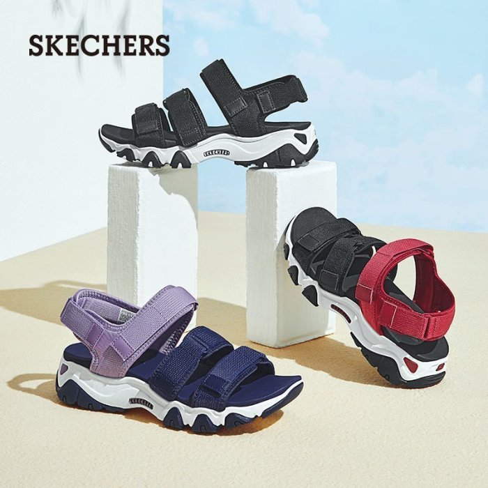 100原廠％Skechers/斯凱奇涼鞋女2021新款魔術貼厚底露趾沙灘涼鞋66666284