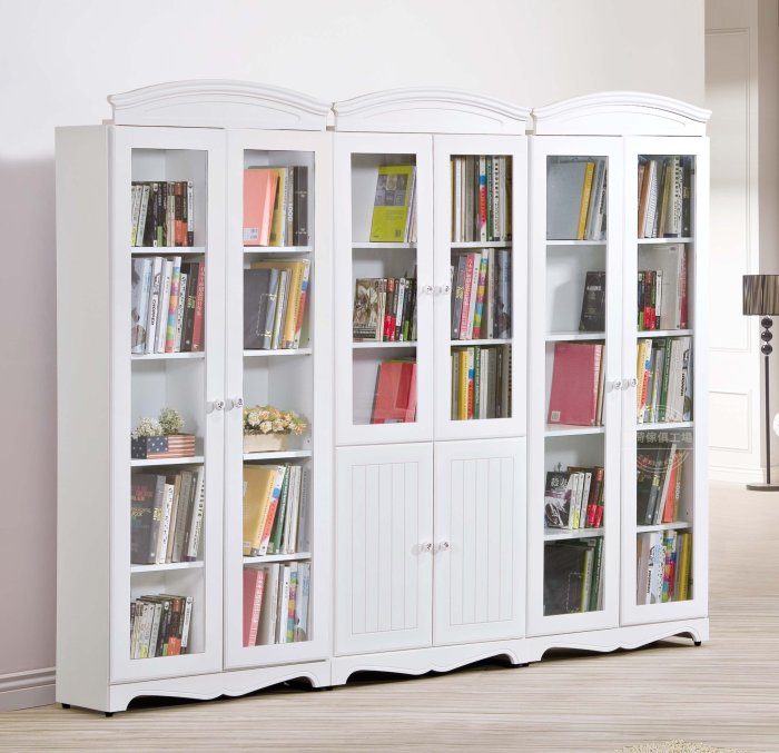☆[新荷傢俱] Y 561 法式白色2.7尺書櫃(兩門/四門)  新古典玻璃書櫃 歐式展示櫃 置物櫃