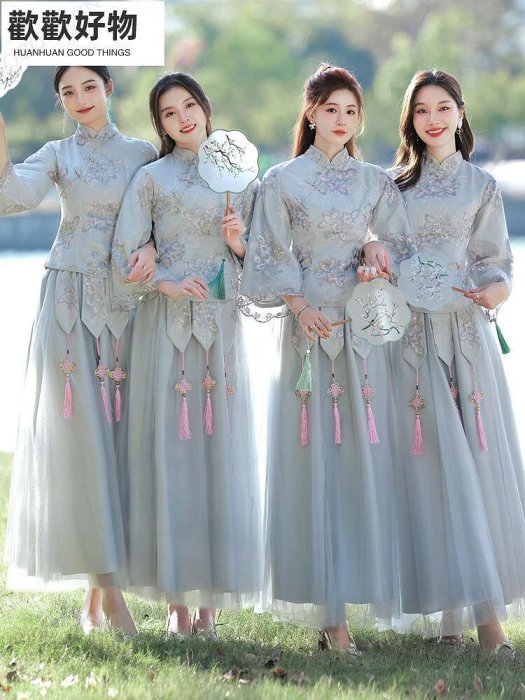 伴娘服新中式新款夏季閨蜜裝姐妹套裝古風漢服伴娘團結婚禮服~歡歡好物~