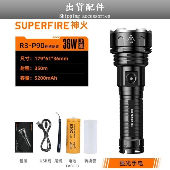 【EMS軍】SUPFIRE神火R3(P90)遠射36W手電筒(公司貨)