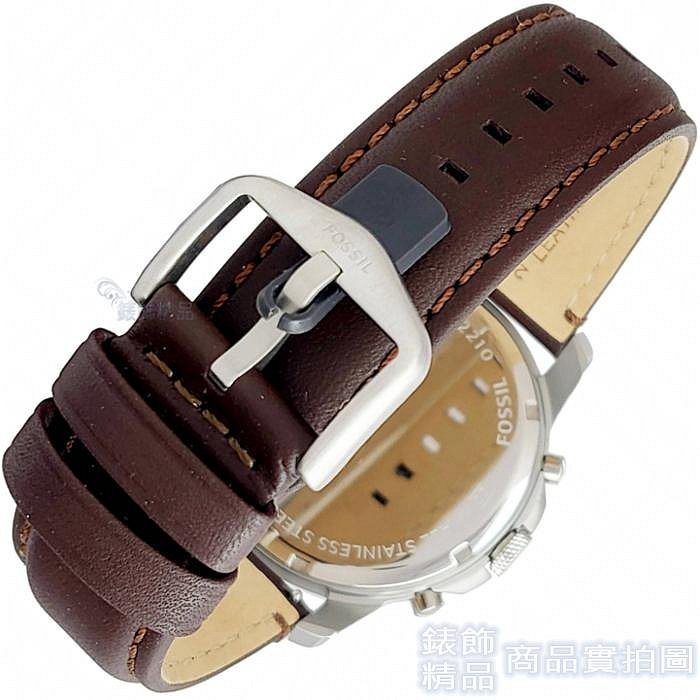FOSSIL 手錶 FS4735羅馬時標 三眼計時 米白面 棕色錶帶 44mm 男錶【錶飾精品】