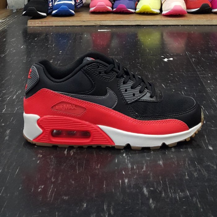 NIKE AIR MAX 90 ESSENTIALS 黑色紅色皮革網布慢跑鞋基本款616730-025