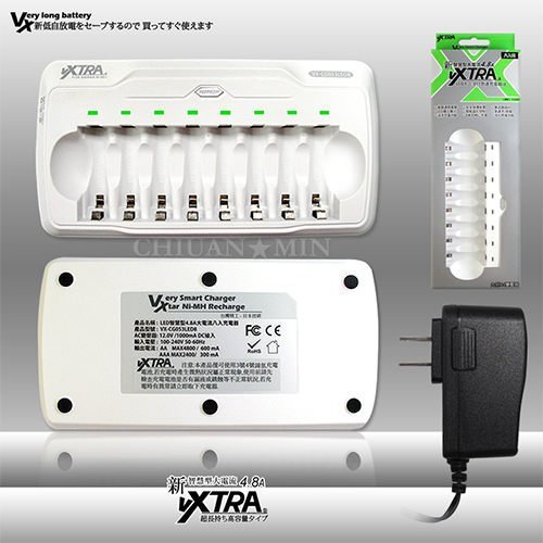 全民3C VXTRA飛創 8通道 智慧型急速充電器(8入充) 8槽/鎳氫電池/4號電池/3號 /AA/AAA/充電電池