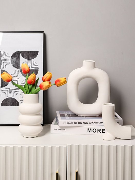 現代簡約陶瓷插花瓶抽象藝術北歐侘寂風格ins餐桌家居裝飾品擺件