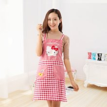 hello kitty凱蒂kt貓新款圍裙可愛純棉格子布料圍裙餐廳廚房圍裙