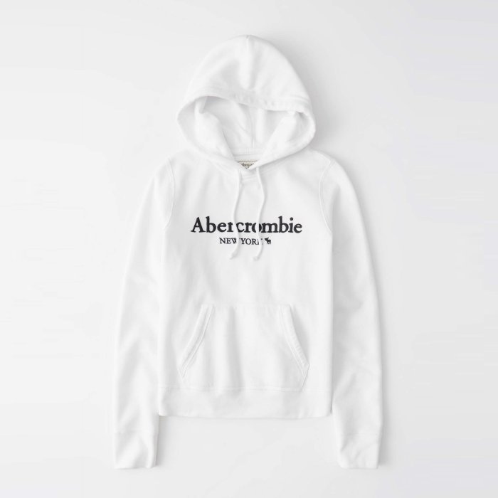 【Abercrombie&Fitch】【A&F】【零碼S】AF女款連帽T恤繡黑字小鹿白 F02201006-05