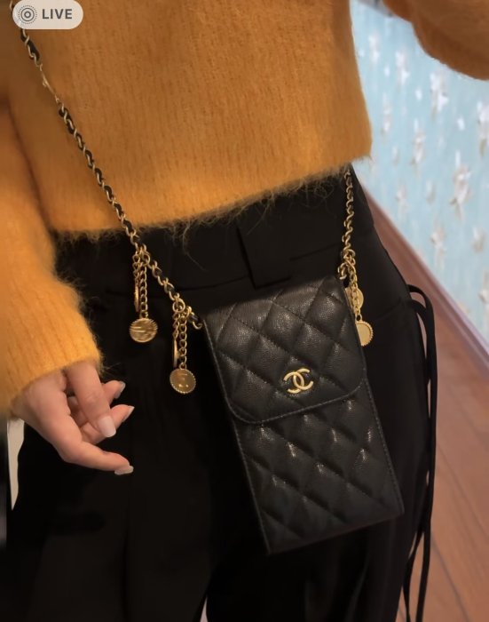 ☆ Annie 時尚國際精品 ☆ CHANEL AP3112 金幣鏈 黑色牛皮手機包