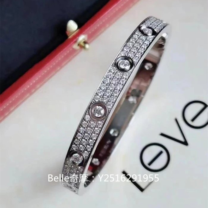 流當奢品 Cartier 卡地亞 LOVE 手鐲 鋪鑲鑽石 寬版滿天星 18K白色黃金鑽石手環 N6033602 實拍